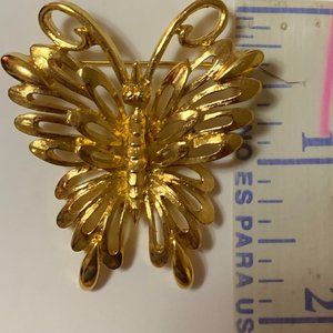 Monet Stamped 1980's Butterfly Brooch, Gold Tone